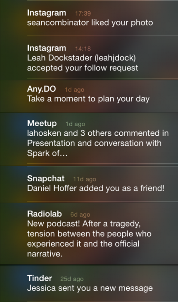 Утренний список уведомлений